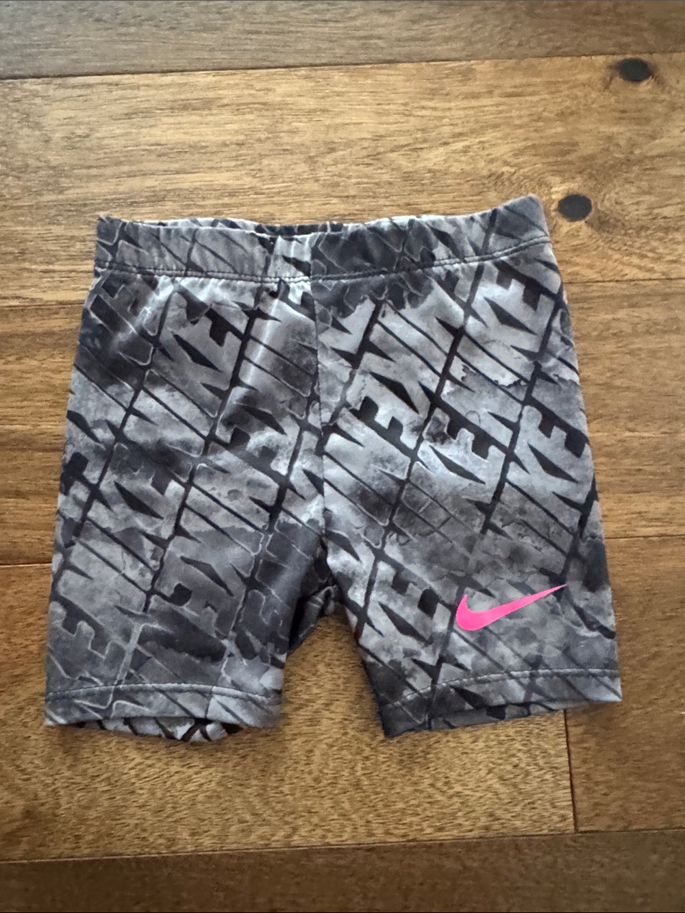 Nike Gray Patterned Athletic Biker Shorts with Pink Swoosh